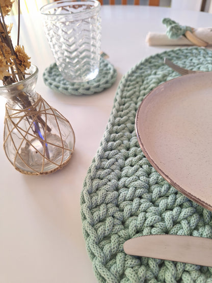 SET ALOE. Mantel individual, posavasos y porta-servilletas.